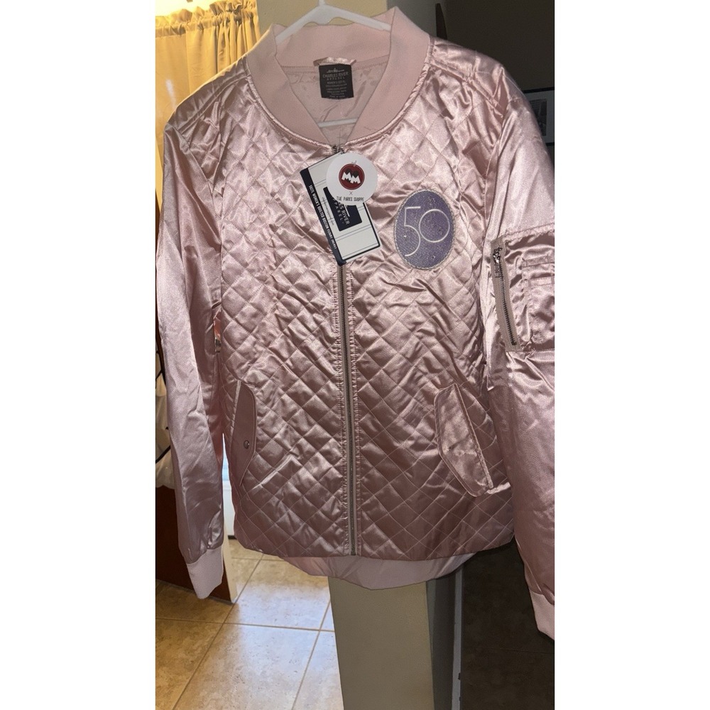 Disney Rare  50th Anniversary Size Xl NWT 200$ Bomber Jacket Pink Wms Satin